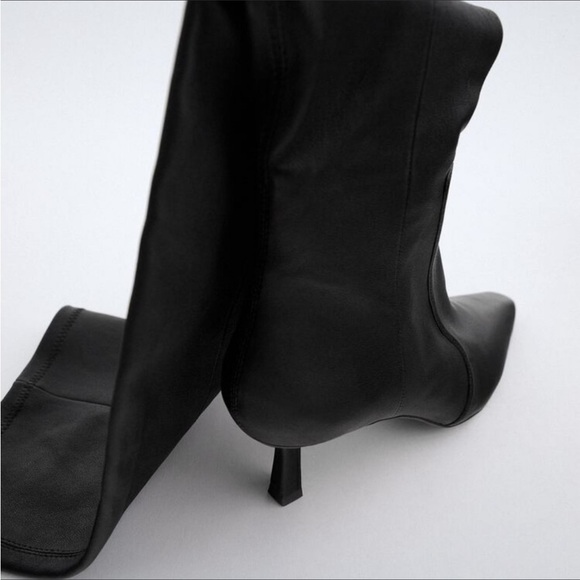 Zara Women’s Thin Heel Leather Over The Knee Boots Size 38 Black Leather Boots - Picture 3 of 9